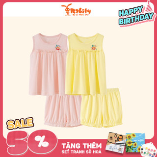Bộ thun sát nách Modal bé gái Rabity co dãn thoải mái, họa tiết in hoa tạo điểm nhấn cho bộ quần áo 93196