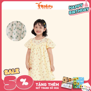 Đầm váy thô ngắn tay bé gái Rabity thiết kế tay bồng, đầm hoa nhí cho bé đi học dễ thương 93174