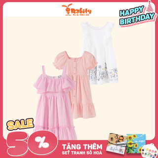 Đầm váy thô ngắn tay bé gái Rabity đầm cánh tiên cotton thô cao cấp mặc noel 93512