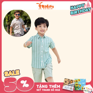 Áo sơ mi ngắn tay bé trai Rabity x Elle Kids 14-37kg chất cotton mềm mịn thanh lịch đi học đi chơi 83031