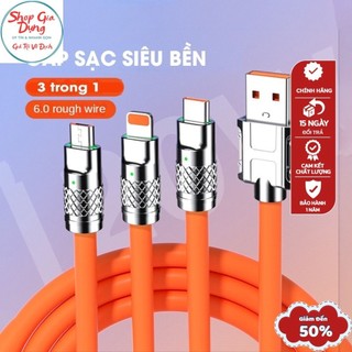 Cáp Sạc Nhanh 3 Đầu Cá Voi 120w Hỗ Trợ Sạc Nhanh 3 Trong 1, Chất Liệu Silicon và Hợp Kim Kẽm Siều Bền - Tuyển Sỉ SLL