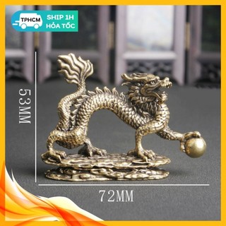 Tượng nhỏ phong thủy đồng thau kiểu dáng con rồng ngọc châu có đế