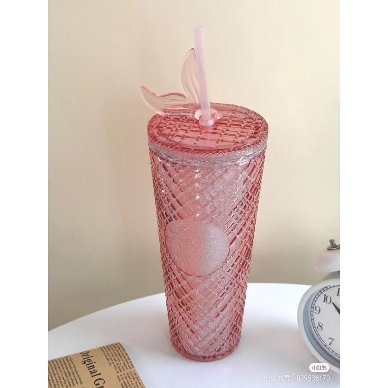 NP Ly Starbucks full box nhựa 2 lớp cách nhiệt không giữ nhiệt ống hút đuôi cá