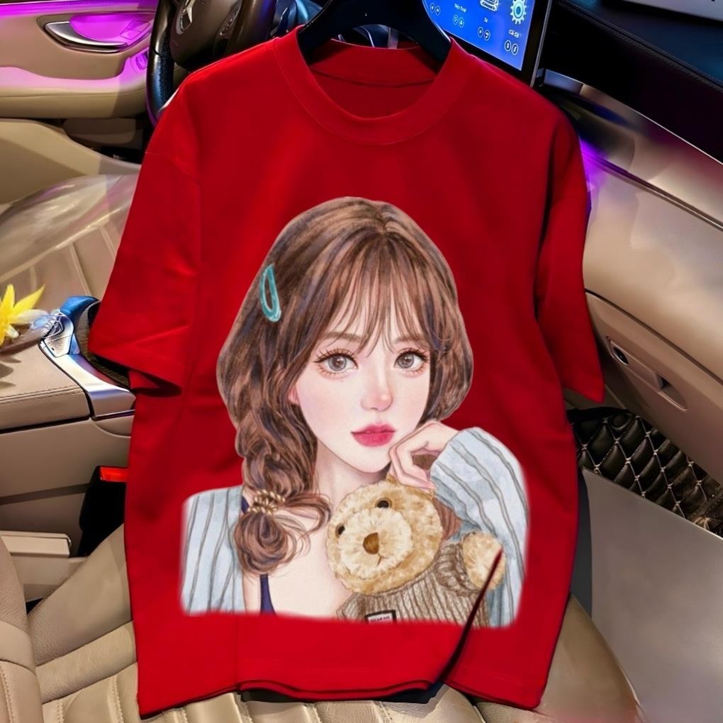 Áo Thun Form Rộng Unisex Nam Nữ Mặc Đẹp, Chất Cotton Mềm Mịn, Cô Gái Ôm Gấu UT