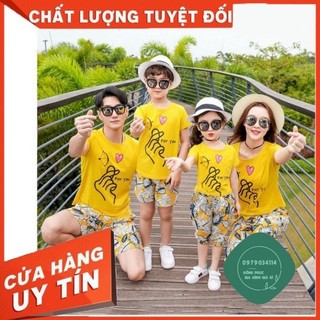 Áo gia đình bắn tim Đồng phục gia đình 3/4/5 người giá rẻ Thun cotton 4 chiều Màu vàng GD0041V Áo thun giá sỉ