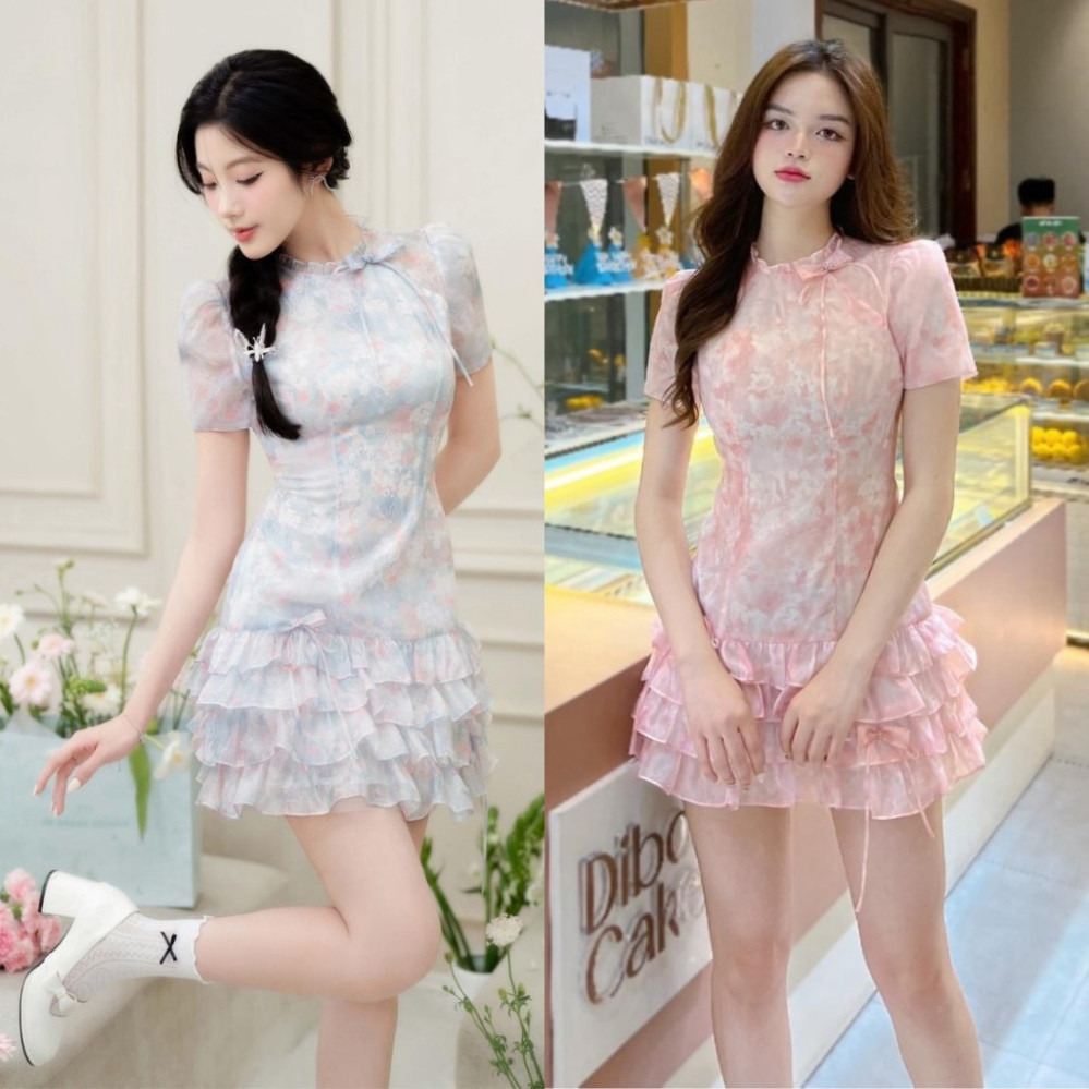 Đầm Hoa Tơ Đuôi Bèo Tiểu Thư Moon's Store, Đầm Hoa Tơ Đuôi Bèo Tiểu Thư Sang Chảnh Phù Hợp Đi Tiệc T