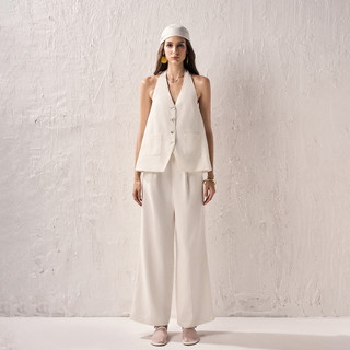RECHIC Áo kiểu Clevie cổ yếm thắt nơ cổ chất linen thoáng mát sang trọng