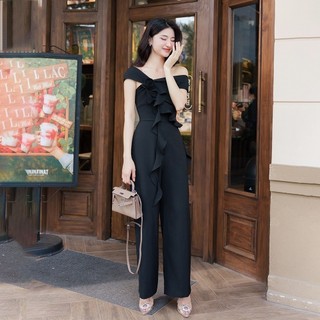 RECHIC Jumpsuit Yata dáng dài đính nơ ngực trễ vai sang trọng thanh lịch
