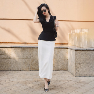  RECHIC Chân váy dài Irenni dáng suông xẻ tà sau cơ bản sang trọng
