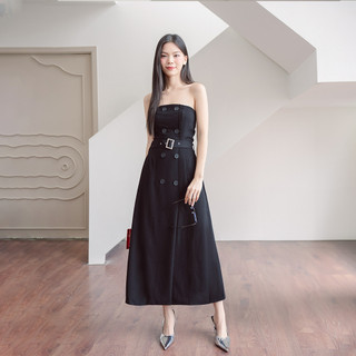RECHIC Đầm cúp ngực Gami phối nút thắt eo sang trọng