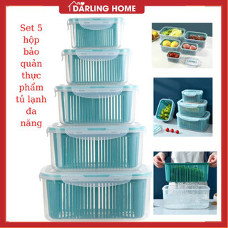 Hộp Bảo Quản Thực Phẩm Tủ Lạnh Set 5 Món, Hộp Đựng Thực Phẩm Đa Năng Darling Home