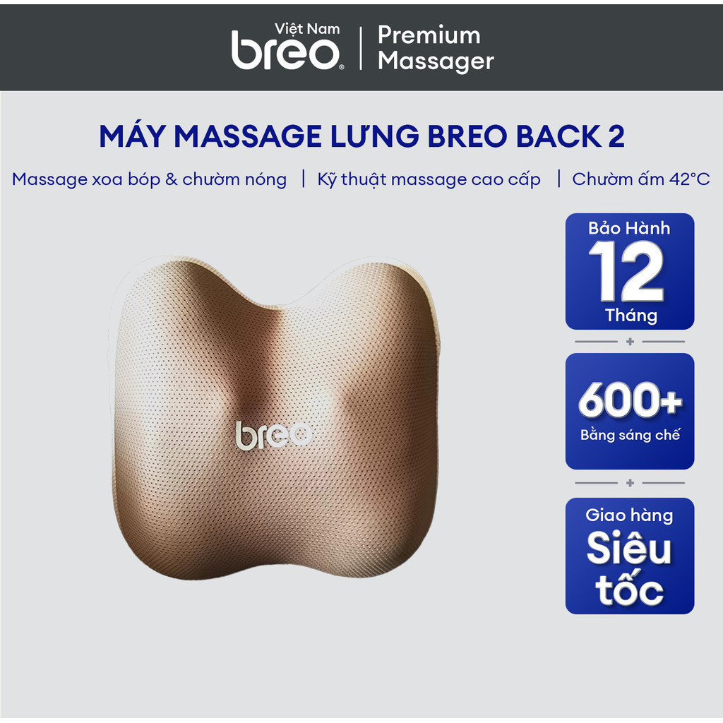 Máy Massage lưng BREO Back 2 | Chườm nóng ở nhiệt độ không đổi 42℃ | Thúc đẩy tuần hoàn máu | Bảo Hành 12 Tháng