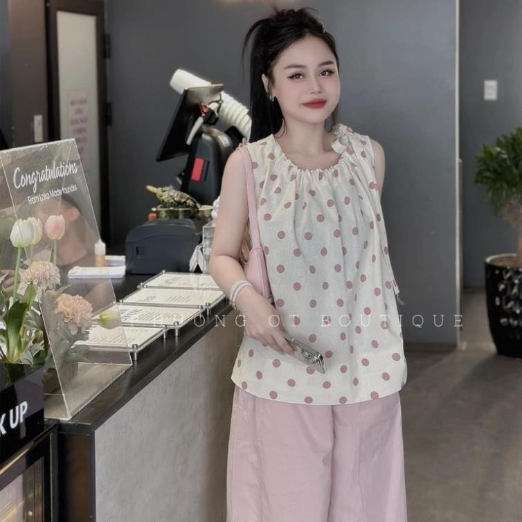SET ÁO THÔ CHẤM BI CỔ NƠ QUẦN SUÔNG