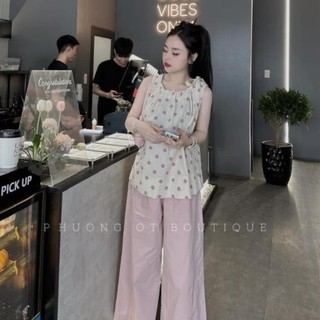 SET ÁO THÔ CHẤM BI CỔ NƠ QUẦN SUÔNG