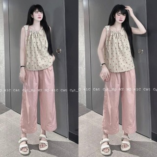 SET ÁO THÔ CHẤM BI CỔ NƠ QUẦN SUÔNG