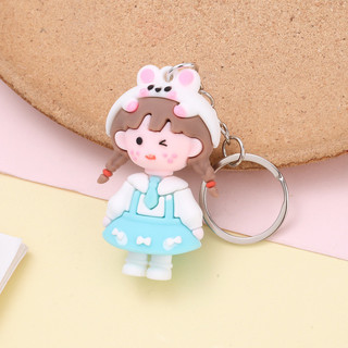 Móc khóa bé mặc váy 5.5cm váy xanh - sỉ vpp thỏ hồng