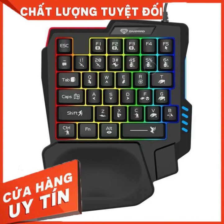 BLCOMPUTER Bàn phím giả cơ một tay DIVIPARD K5 dùng cho IOS, Android, PC Full LED - Bàn phím 1 tay C