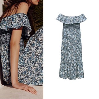 Đầm Zara trễ vai chun eo hoa nhí xinh xắn - Luumooc