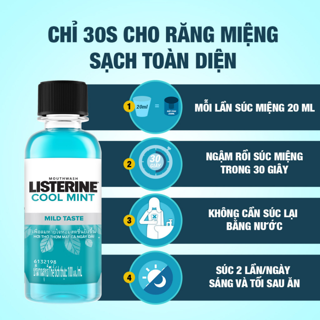 [GIFT] Combo 4 Nước súc miệng không cay giúp hơi thở thơm mát Listerine Cool Mint Zero - Dung tích 100ml