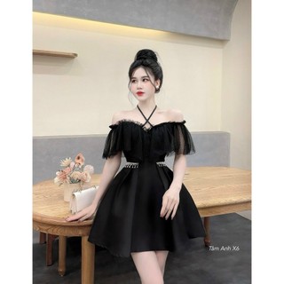 Đầm Thiết Kế Chất Taffa Với Vai Lưới Kèm Eo Đính Đá Doll Diva V54