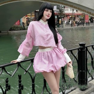 Set áo sơ mi kèm chân váy xoè bồng Dolldiva Top