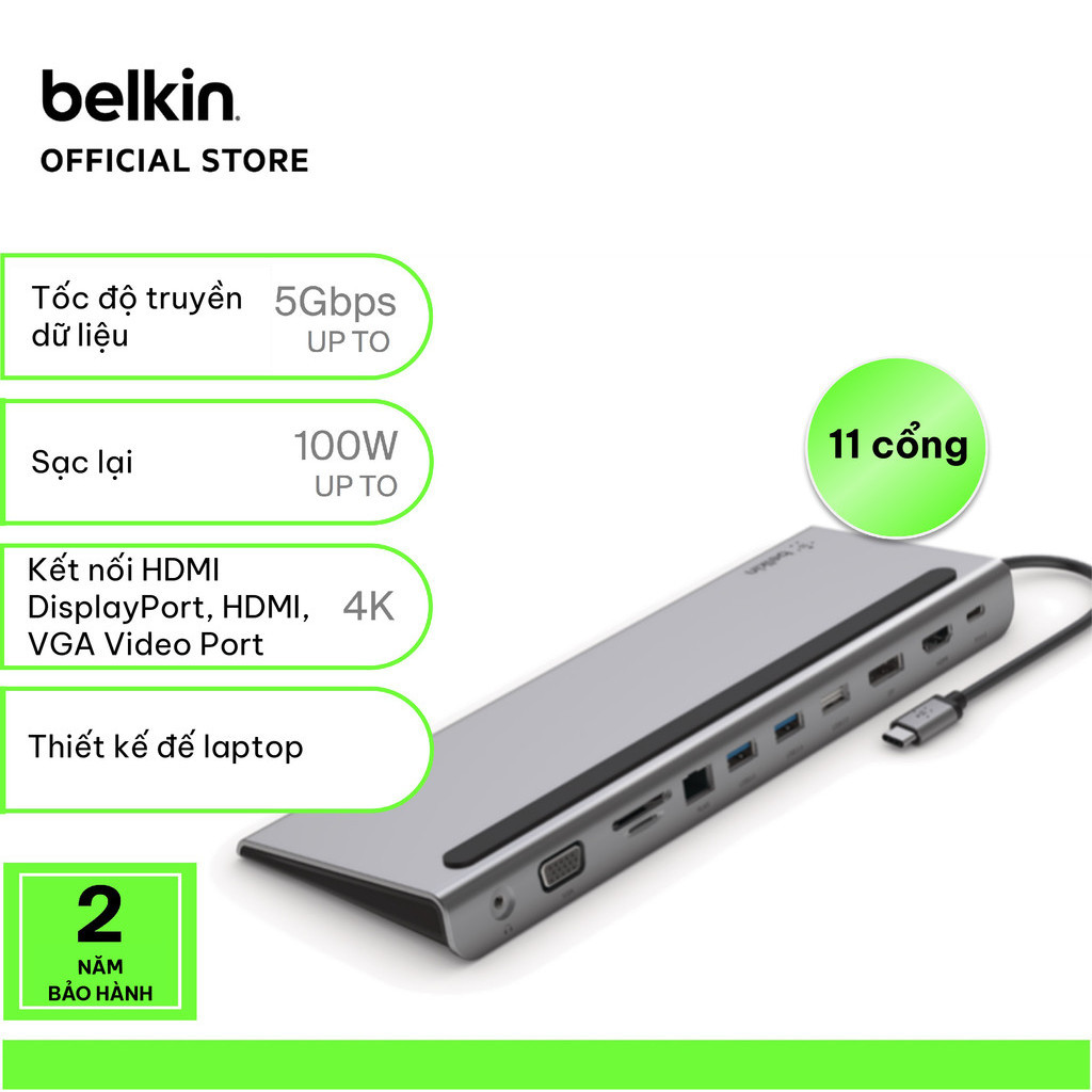 Bộ chuyển đổi Belkin USB type C 11-in-1 Multiport - HDMI 1.4 (4K 30Hz), Display Port 1.2 (4k 30Hz),VGA (1080 60Hz)