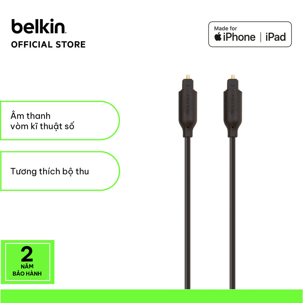 Cáp quang Digital Toslink Audio Belkin đầu mạ vàng, 2 mét