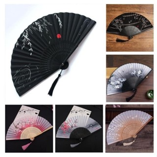 Quạt Cổ Trang Loại I Trung Quốc Xếp Cầm Tay Bằng Vải Lụa Thân Gỗ Xòe 38Cm