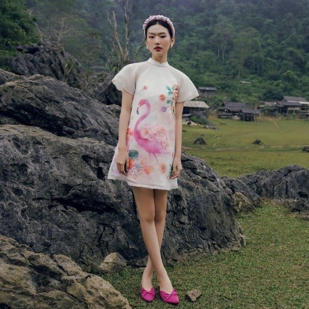 JOVEN Đầm Áo Dài Hồng Hạc