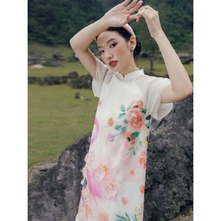 JOVEN Đầm Áo Dài Hồng Hạc