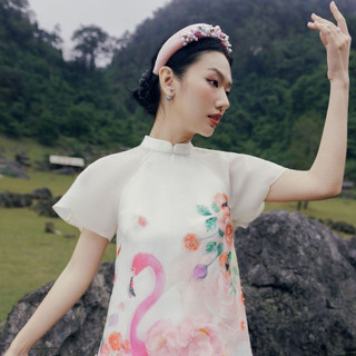 JOVEN Đầm Áo Dài Hồng Hạc