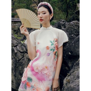 JOVEN Đầm Áo Dài Hồng Hạc
