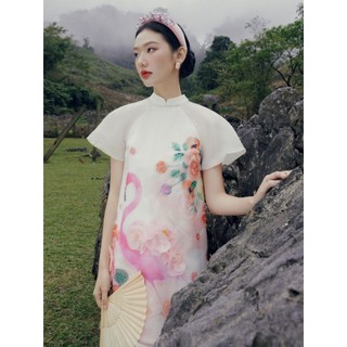 JOVEN Đầm Áo Dài Hồng Hạc