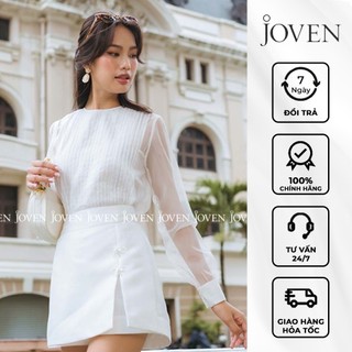 Áo sheer xếp ly tay lưới trắng đen Joven