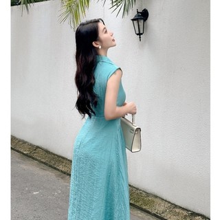 JOVEN Đầm Ruby Dáng Dài Cổ V Chiết Eo Trẻ Trung