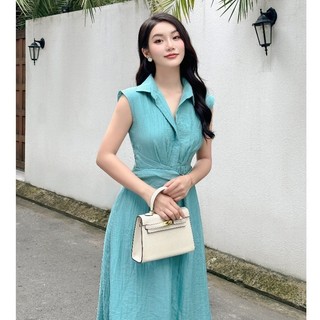 JOVEN Đầm Ruby Dáng Dài Cổ V Chiết Eo Trẻ Trung