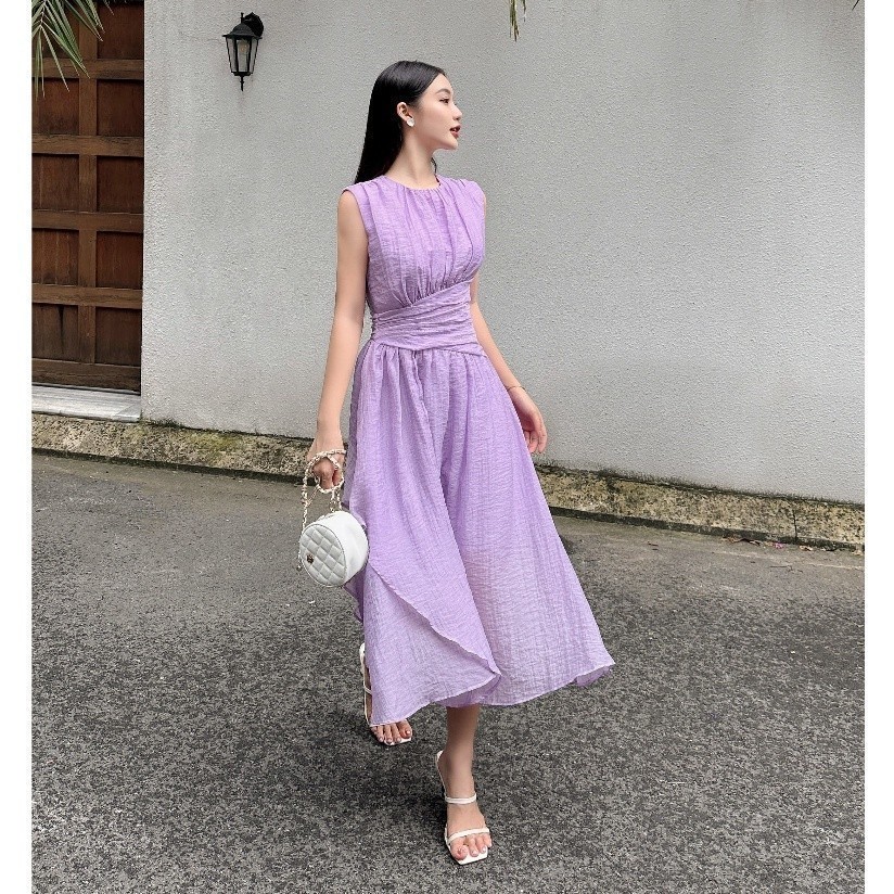 JOVEN Đầm Dài Violet Dáng Chiết Eo Thanh Lịch