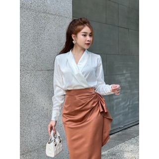 Áo somi lụa cổ sam Joven màu trắng, xanh thiết kế thanh lịch cho nữ công sở