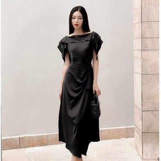 Joven đầm dài jasmine phối bèo nhún vai chiết eo thanh lịch