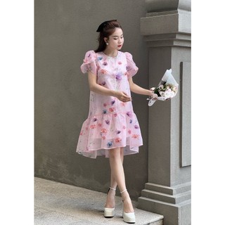 Đầm hoa diên hy Joven màu hồng dáng xuông tay cánh tiên