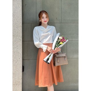 Áo lụa cổ đổ mint trắng Joven trơn thanh lịch