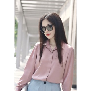 Áo somi lụa lá cổ tròn trắng Joven