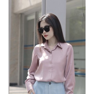 Áo somi lụa lá cổ tròn trắng Joven