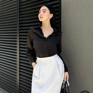 Joven áo sơ mi lụa cổ nhún tay dài thanh lịch nữ tính