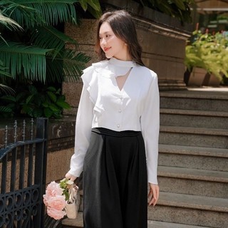 Joven áo sơ mi krayon phối bèo lệch cổ sang trọng thanh lịch