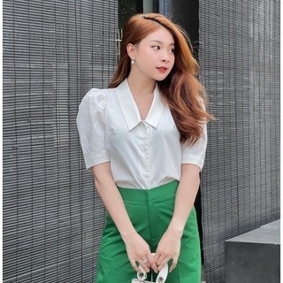 Joven áo sơ mi cổ v tay phồng thanh lịch trẻ trung