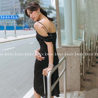 Đầm dây ruby trẹt vai đen/đỏ Joven