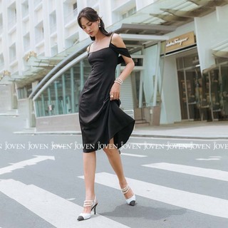 Đầm dây ruby trẹt vai đen/đỏ Joven