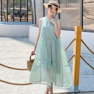 ĐỒNG GIÁ TỪ 149K || JOVEN Đầm maxi Xenia xanh mint sang chảnh lụa organza cao cấp