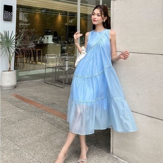 JOVEN Đầm Dài 3 Tầng Chéo Chất Xô Xốp Cao Cấp Sang Trọng